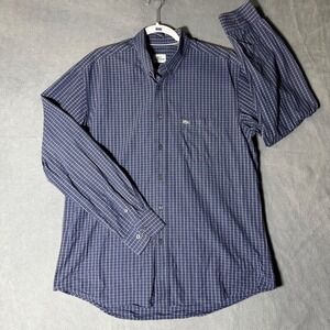 Lacoste Mens Navy Blue White Grid Check Regular Fit Cotton Button Down Shirt 44
